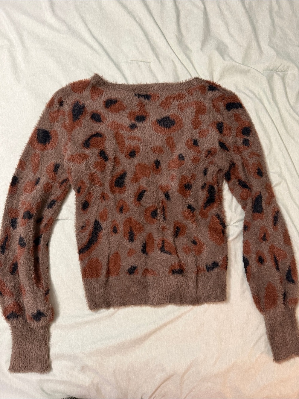 Leopard-Spot Fuzzy Crewneck Sweater in Brown